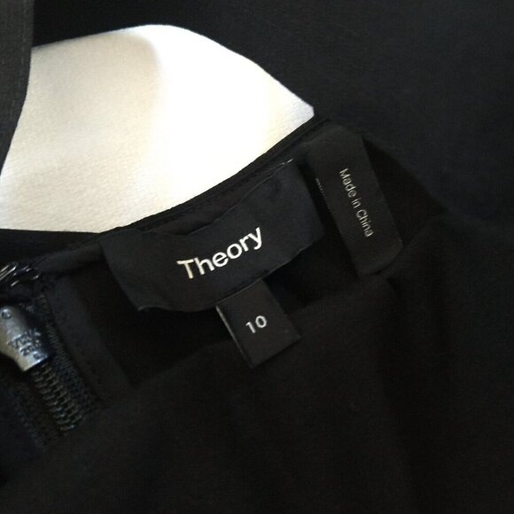 Theory Drape Back Dress Size 10 Black Linen Blend Stretch Sleeveless Fit & Flare - Picture 9 of 14